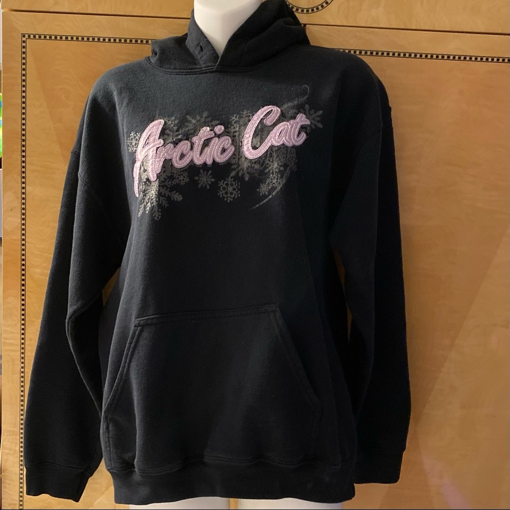 ARCTIC CAT Womens Hoodie Black Purple Satin Logo  Sweatshirt Medium GUC